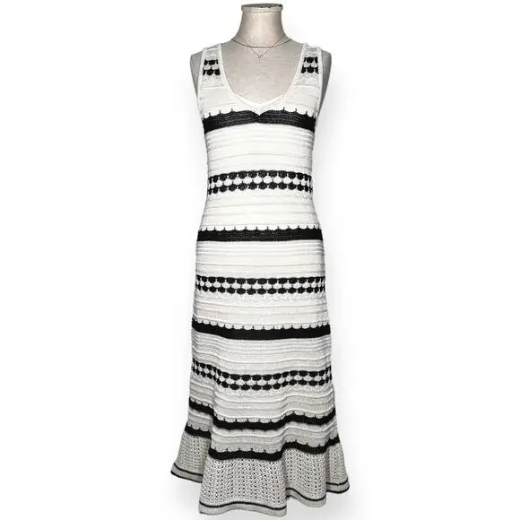 New $249 JOIE Crochet Knit Midi Dress Sleeveless Striped Ivory Coastal Chic M - Picture 4 of 15